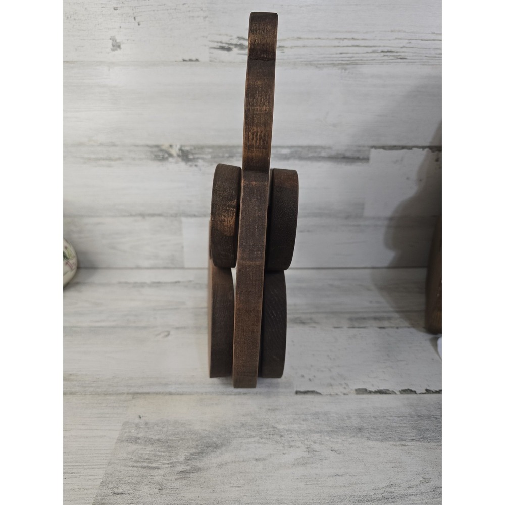 Handcrafted Layered Wooden Teddy Bear Figurine Rustic Brown Nursery Decor 11.5" - Picture 4 of 7